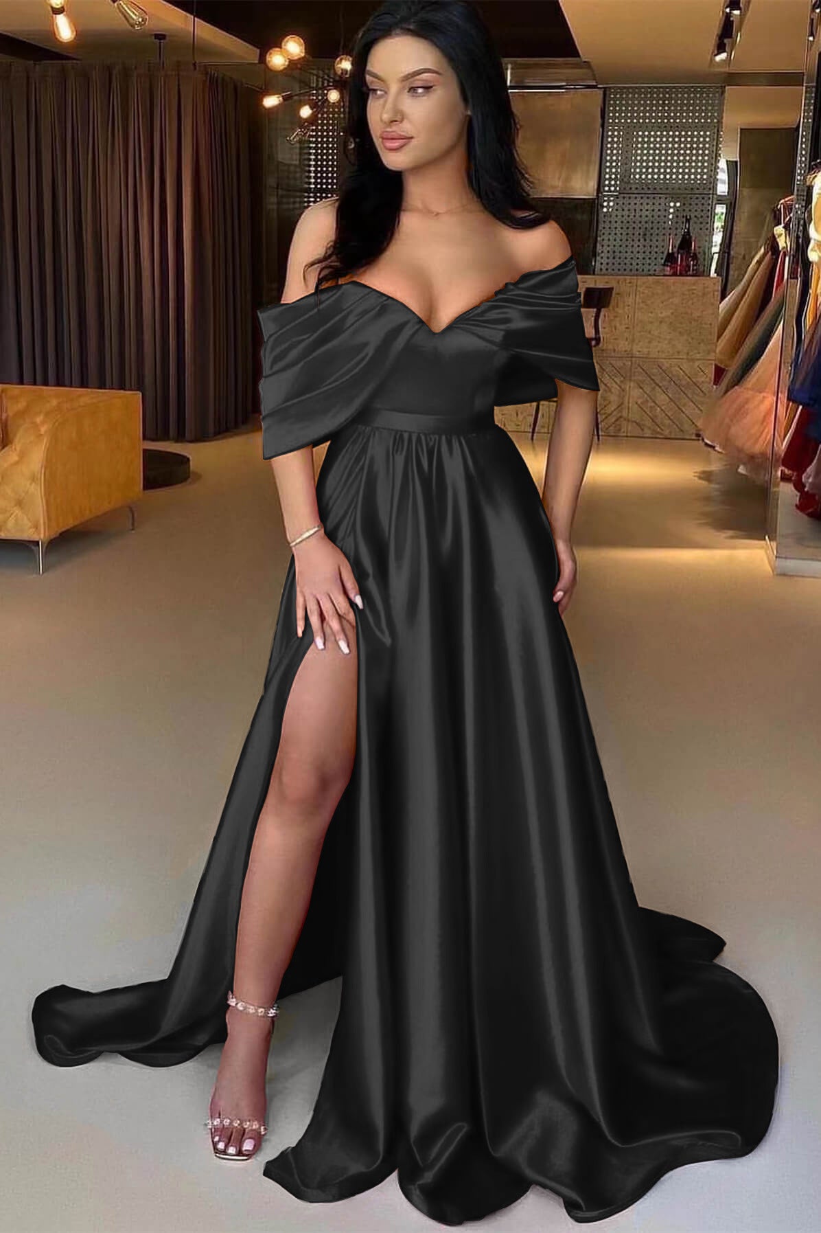 Showprettydess Red A-Line Off-the-Shoulder Prom Dress with Split-showprettydress