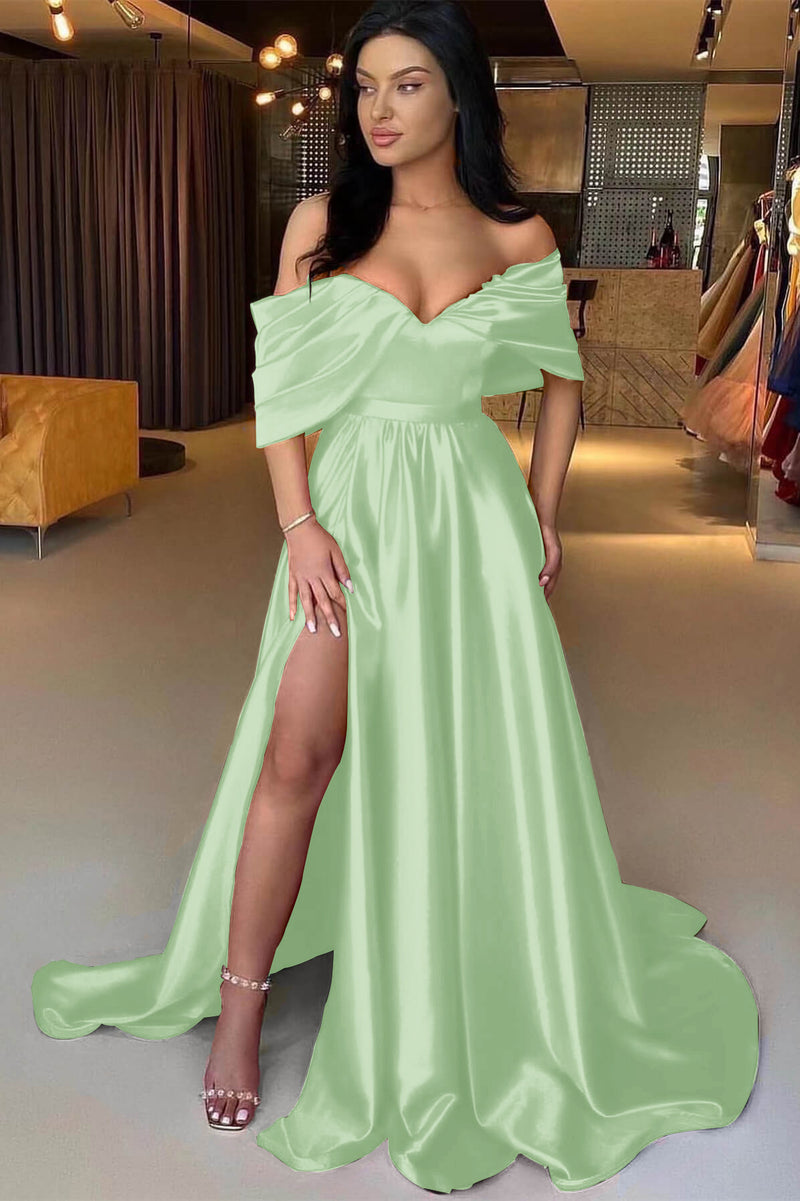 Showprettydess Red A-Line Off-the-Shoulder Prom Dress with Split-showprettydress