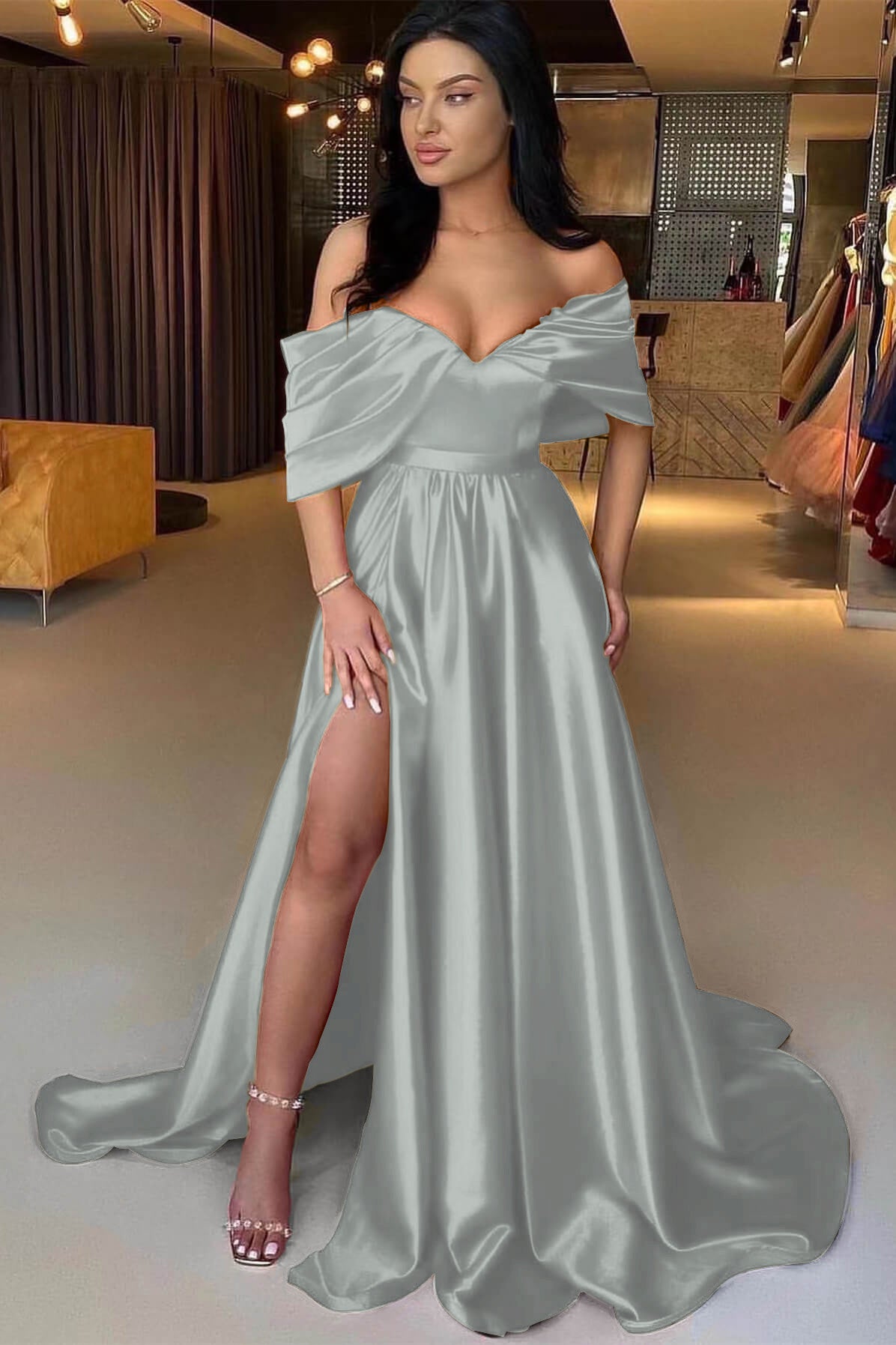 Showprettydess Red A-Line Off-the-Shoulder Prom Dress with Split-showprettydress
