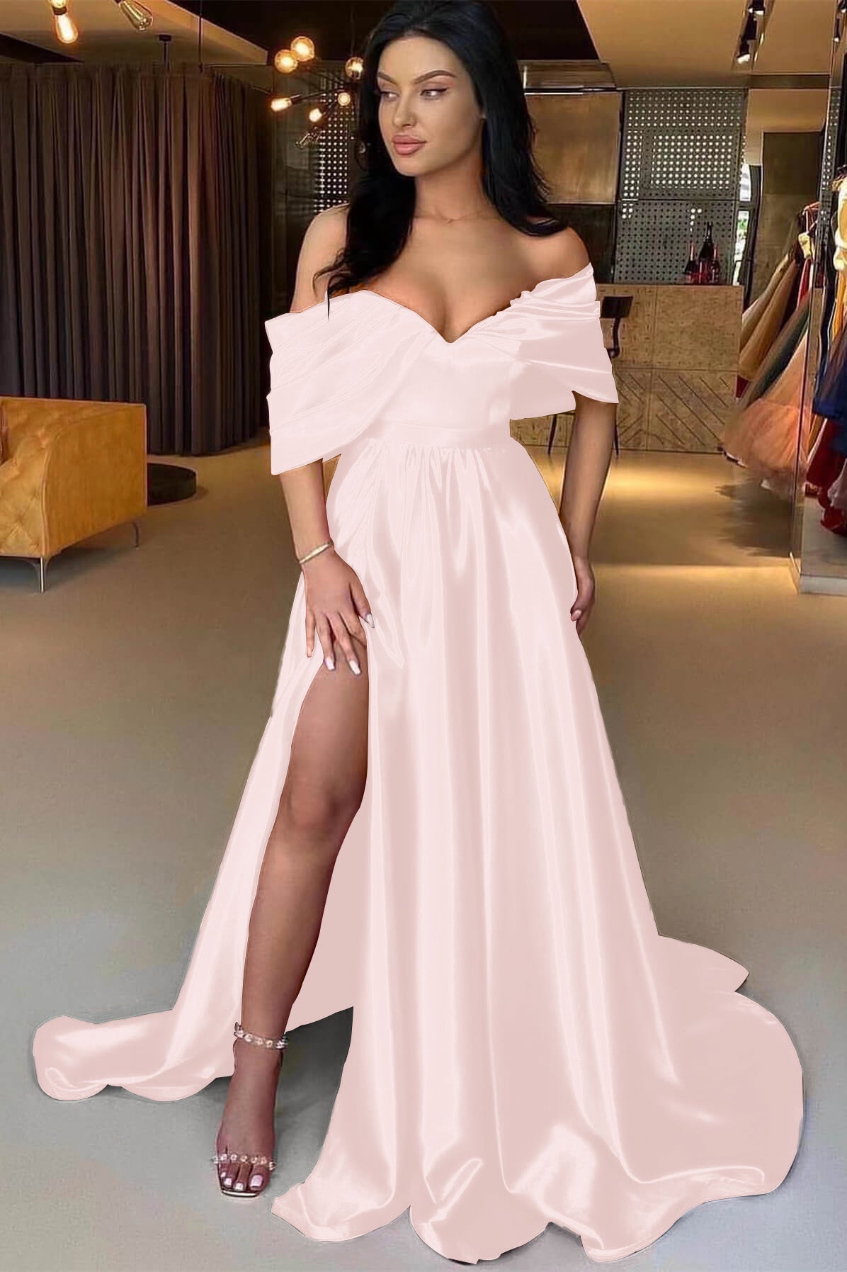 Showprettydess Red A-Line Off-the-Shoulder Prom Dress with Split-showprettydress