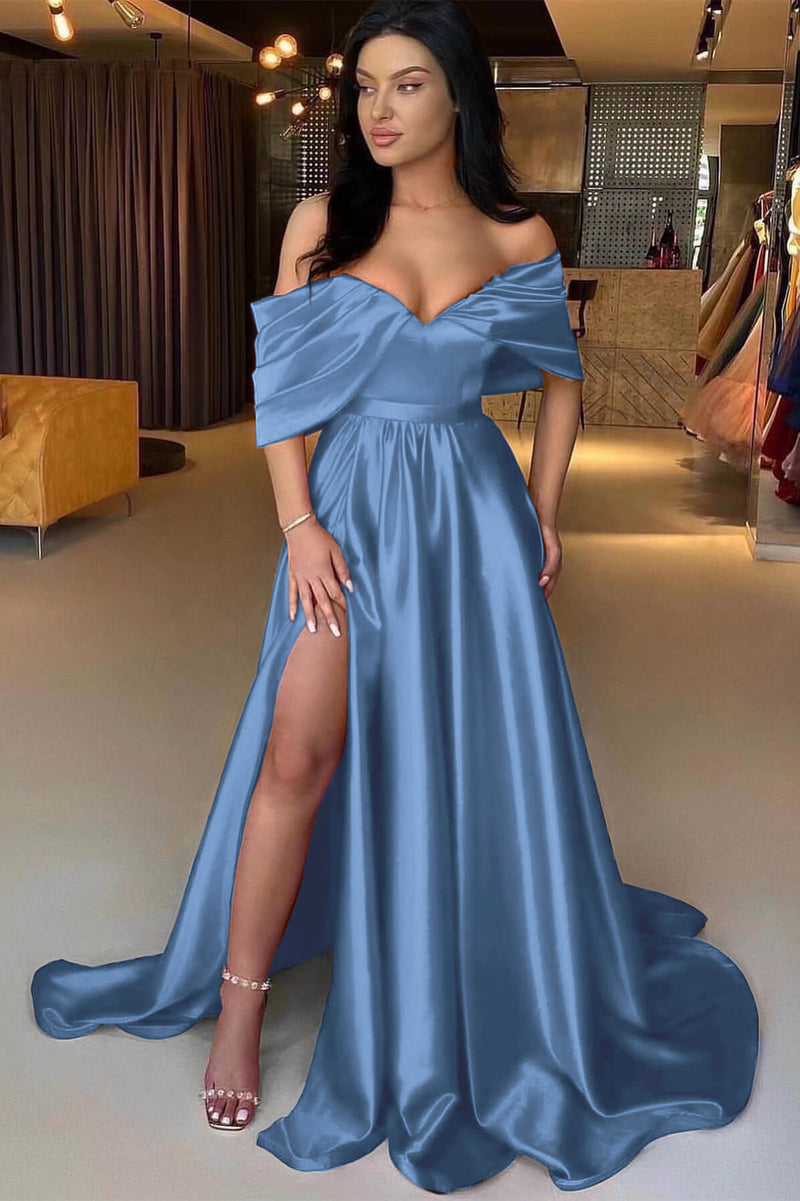 Showprettydess Red A-Line Off-the-Shoulder Prom Dress with Split-showprettydress