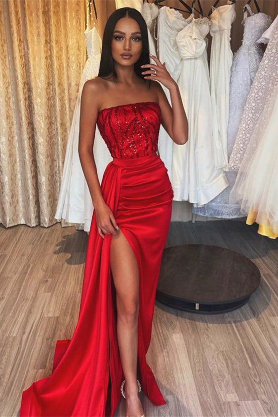 Showprettydess Red Mermaid Prom Dress Strapless with Appliques-showprettydress