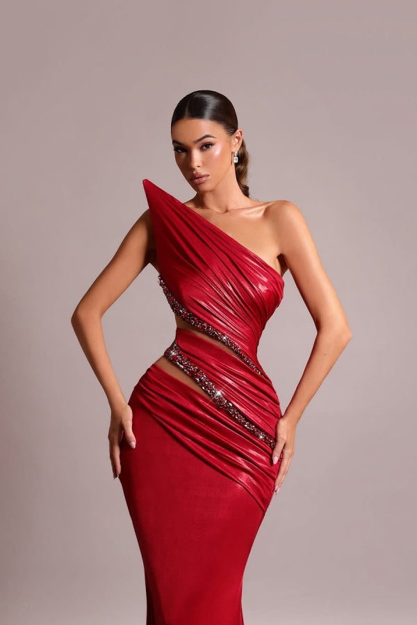 Showprettydess Red Strapless Long Mermaid Prom Dress Sleeveless with Sequins & Split-showprettydress