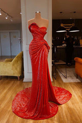 Showprettydess Red Sweetheart Mermaid Prom Dress with Sequins-showprettydress