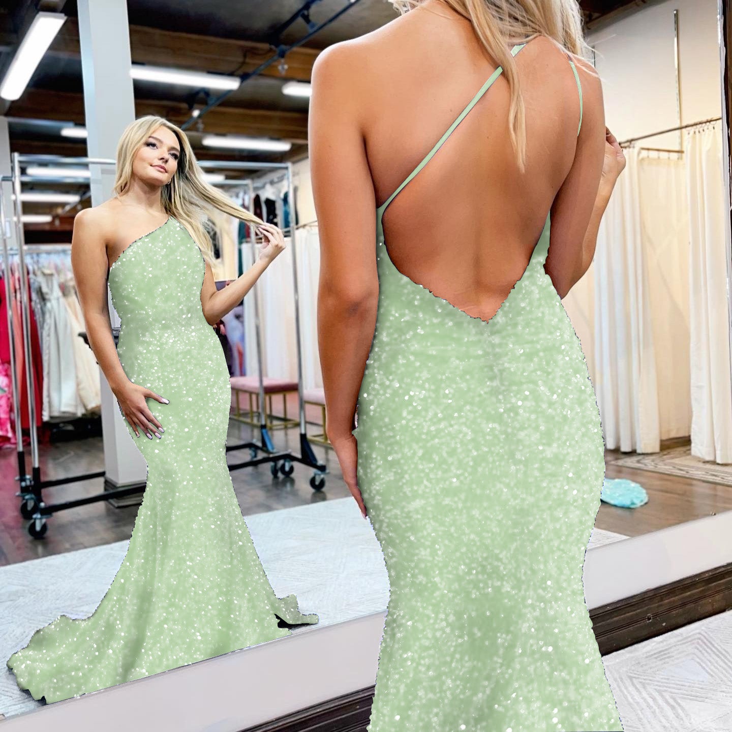 Showprettydess Royal Blue Mermaid One-Shoulder Prom Dress with Sequins-showprettydress