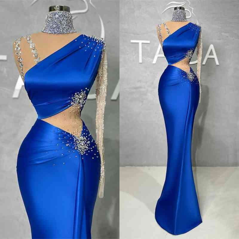 Showprettydess Royal Blue One-Shoulder Mermaid Evening Dress with Sequins-showprettydress