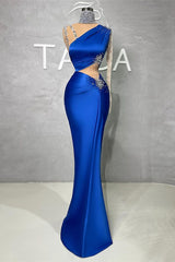 Showprettydess Royal Blue One-Shoulder Mermaid Evening Dress with Sequins-showprettydress