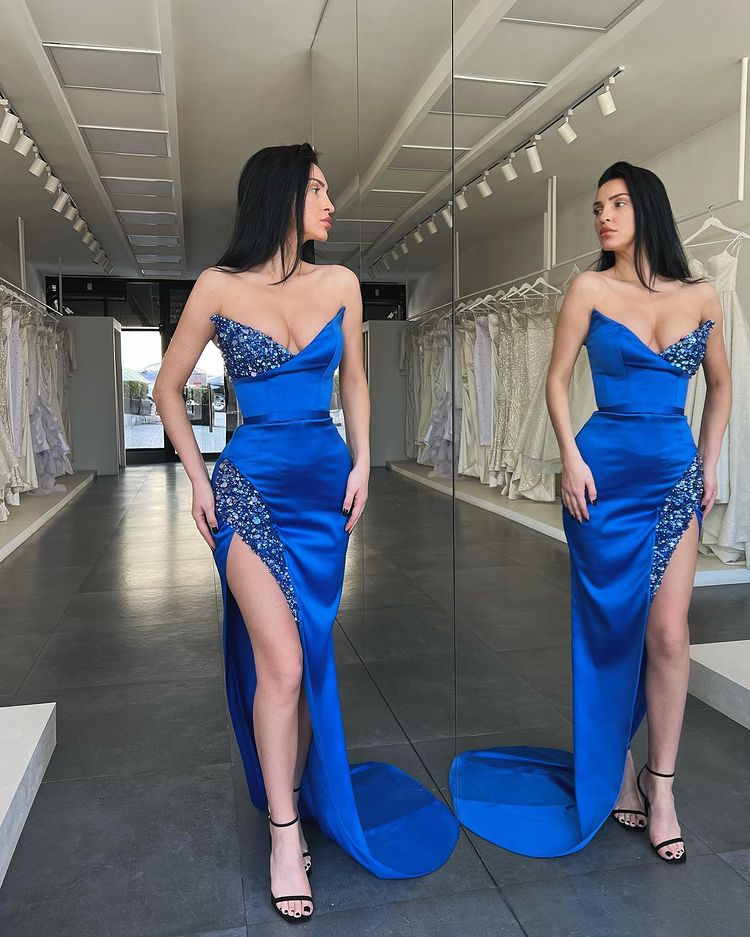 Showprettydess Royal Blue Sweetheart Mermaid Prom Dress with Sequins & Split-showprettydress