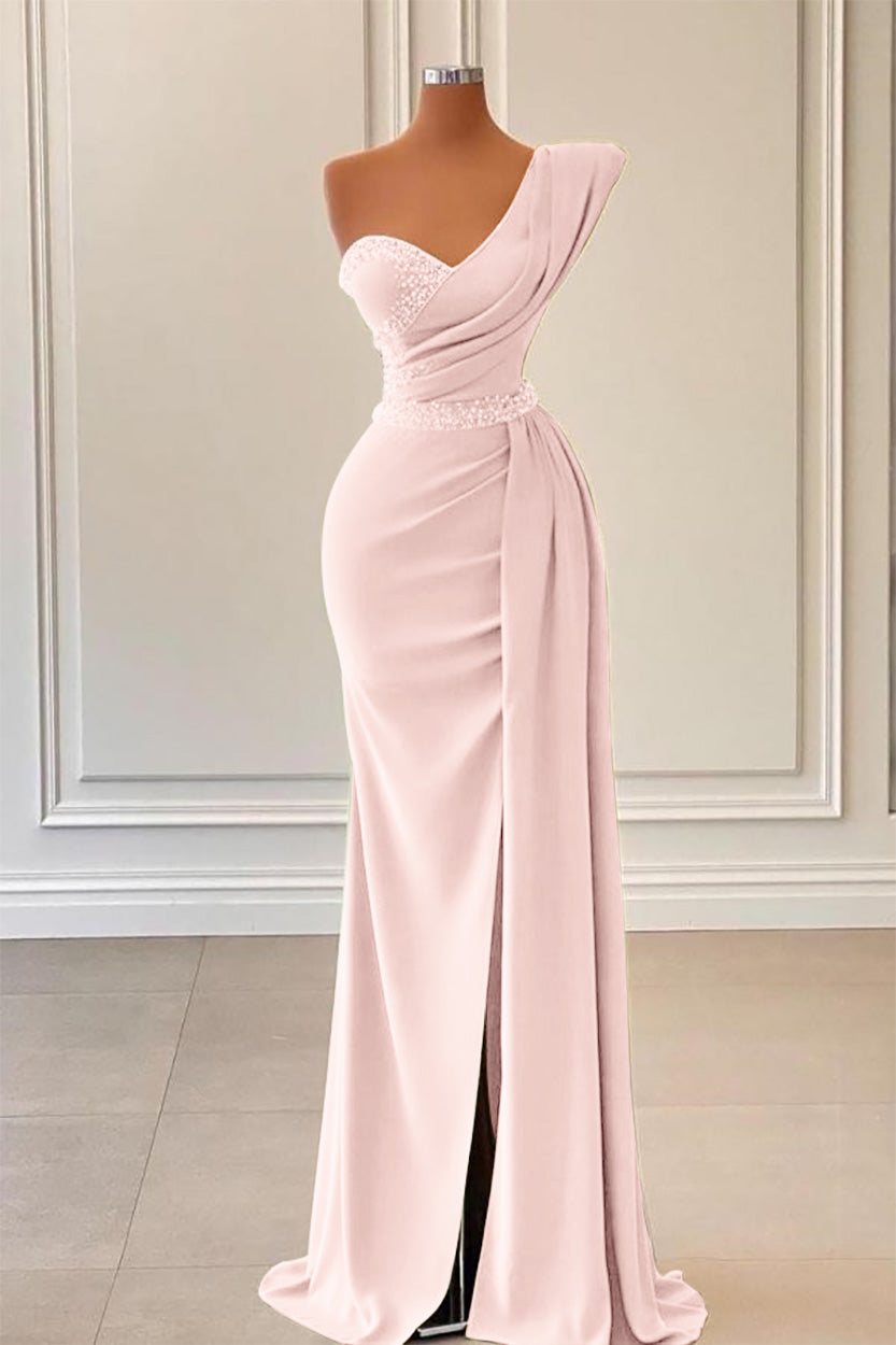 Showprettydess Sage Mermaid One-Shoulder Prom Dress with Split & Beadings-showprettydress
