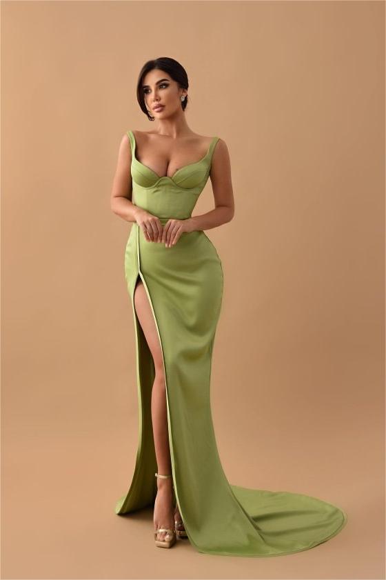 Showprettydess Sage Mermaid Prom Dress with Spaghetti Straps & Split-showprettydress