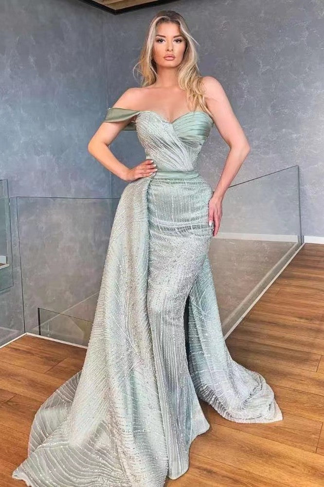 Showprettydess Sage Pretty One-Shoulder Sweetheart Mermaid Prom Dress with Ruffles-showprettydress