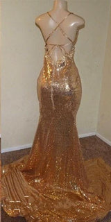 Showprettydess Sequined Mermaid Modern V-Neck Prom Dress-showprettydress