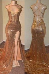 Showprettydess Sequined Mermaid Modern V-Neck Prom Dress-showprettydress