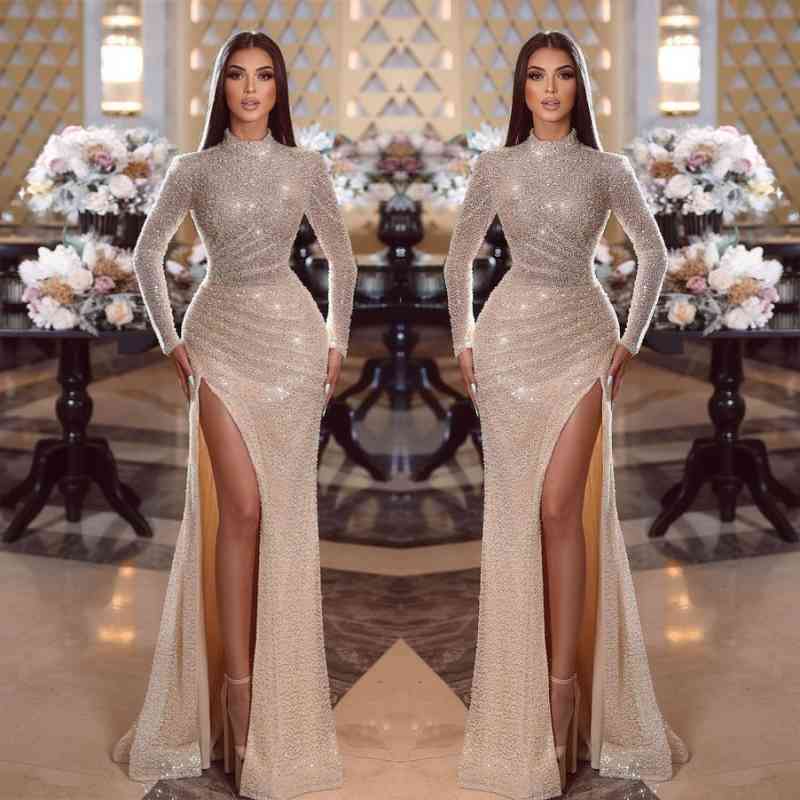 Showprettydess Shiny Long Sleeves Mermaid Prom Dress for Women-showprettydress