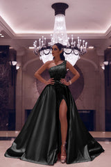 Showprettydess Silvery One-Shoulder Long Split Mermaid Prom Dress with Sequins-showprettydress