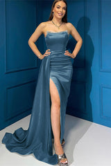 Showprettydess Sleeveless Mermaid Strapless Front Split Prom Dress with Sequins-showprettydress