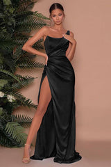 Showprettydess Sleeveless One-Shoulder Mermaid Long Slit Evening Dress-showprettydress