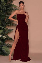 Showprettydess Sleeveless One-Shoulder Mermaid Long Slit Evening Dress-showprettydress