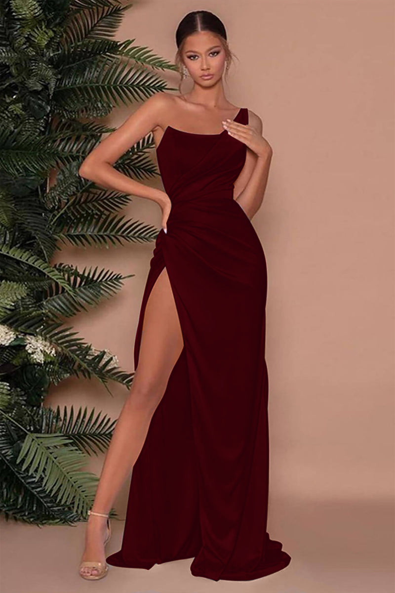 Showprettydess Sleeveless One-Shoulder Mermaid Long Slit Evening Dress-showprettydress