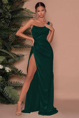 Showprettydess Sleeveless One-Shoulder Mermaid Long Slit Evening Dress-showprettydress
