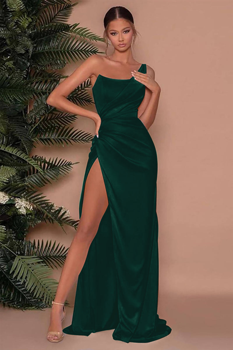 Showprettydess Sleeveless One-Shoulder Mermaid Long Slit Evening Dress-showprettydress