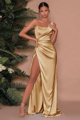 Showprettydess Sleeveless One-Shoulder Mermaid Long Slit Evening Dress-showprettydress