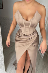 Showprettydess Sleeveless V-Neck Mermaid Long Slit Prom Dress-showprettydress