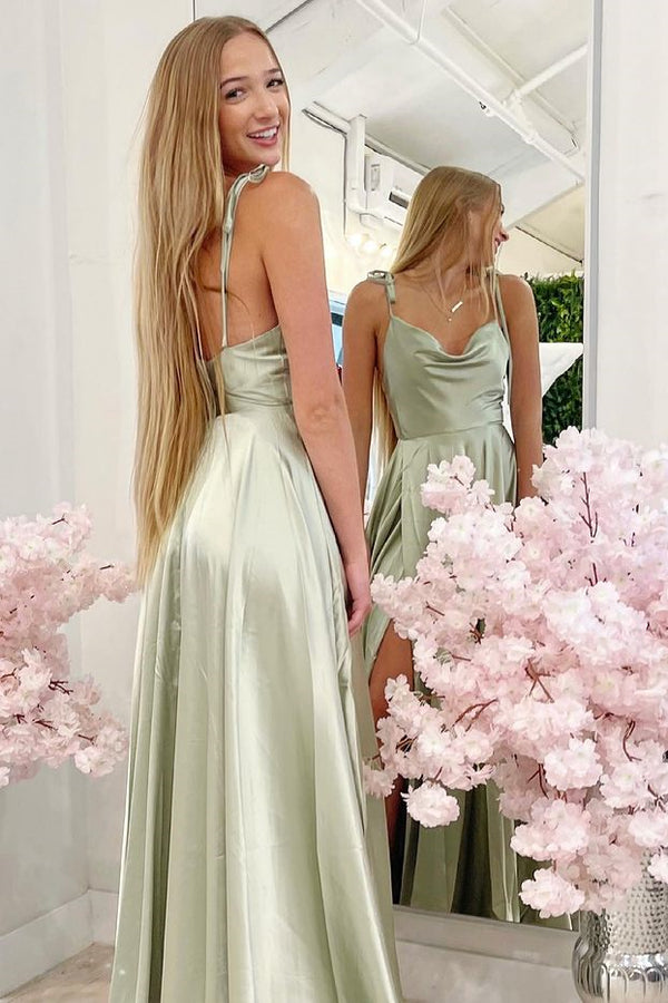 Showprettydess Spaghetti-Strap Sleeveless Elegant Mermaid Evening Dress with Split-showprettydress