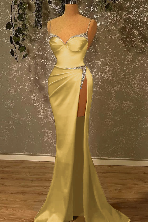 Showprettydess Spaghetti-Straps Beaded Burgundy Mermaid Prom Dress with Split-showprettydress