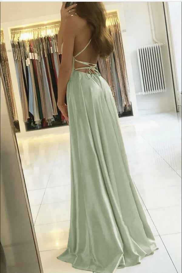 Showprettydess Spaghetti-Straps Long Prom Dress with Front Split-showprettydress
