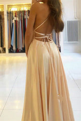 Showprettydess Spaghetti-Straps Long Prom Dress with Front Split-showprettydress