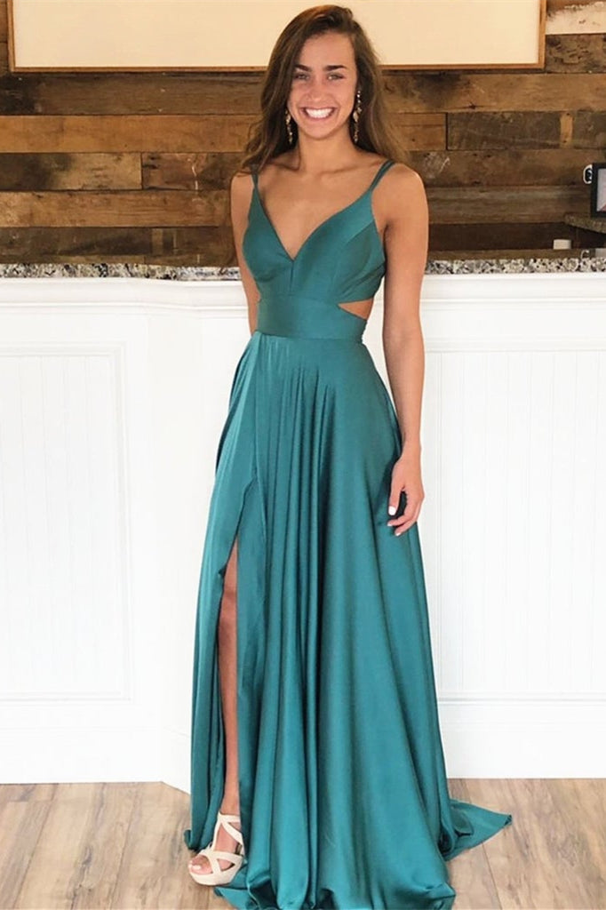Showprettydess Split Spaghetti-Straps Long Evening Dress-showprettydress