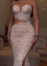 Showprettydess Strapless Long Mermaid Prom Dress with Sequins & Split-showprettydress