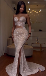 Showprettydess Strapless Long Mermaid Prom Dress with Sequins & Split-showprettydress