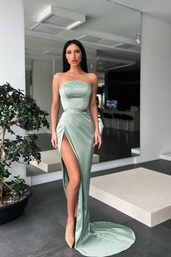 Showprettydess Strapless Long Mermaid Prom Dress with Split-showprettydress