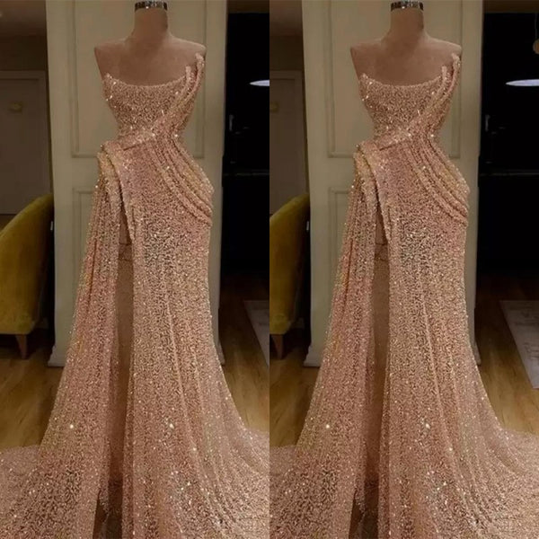 Showprettydess Strapless Mermaid Long Prom Dress with Split & Sequins-showprettydress