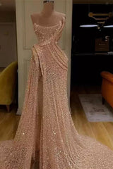 Showprettydess Strapless Mermaid Long Prom Dress with Split & Sequins-showprettydress