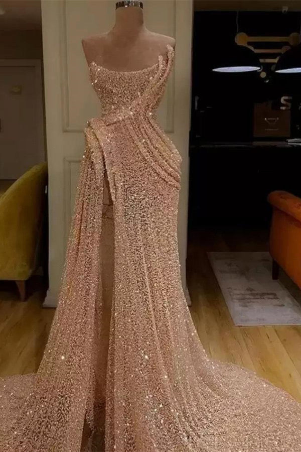 Showprettydess Strapless Mermaid Long Prom Dress with Split & Sequins-showprettydress