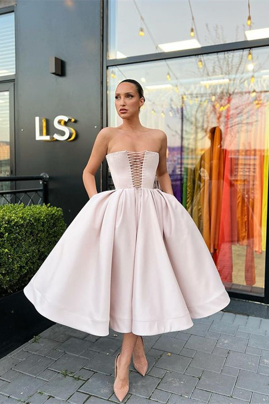 Showprettydess Strapless Short A-Line Prom Dress with Pockets-showprettydress