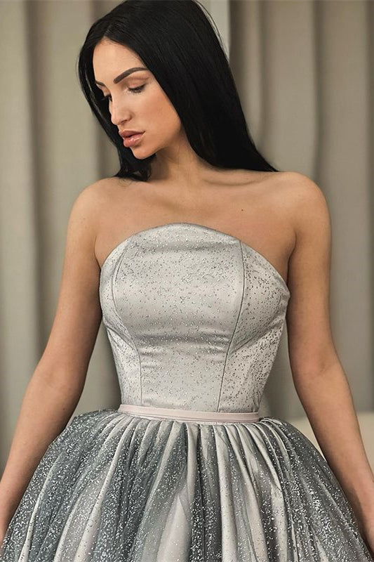 Showprettydess Strapless Silver Short A-Line Prom Dress with Sequins-showprettydress