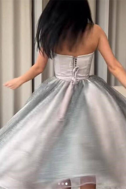 Showprettydess Strapless Silver Short A-Line Prom Dress with Sequins-showprettydress