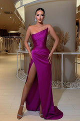 Showprettydess Strapless Sleeveless Column Prom Dress with Split-showprettydress