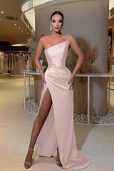 Showprettydess Strapless Sleeveless Column Prom Dress with Split-showprettydress