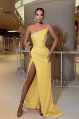Showprettydess Strapless Sleeveless Column Prom Dress with Split-showprettydress
