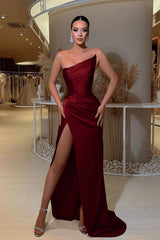 Showprettydess Strapless Sleeveless Column Prom Dress with Split-showprettydress