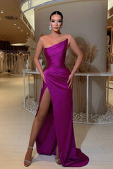 Showprettydess Strapless Sleeveless Column Prom Dress with Split-showprettydress