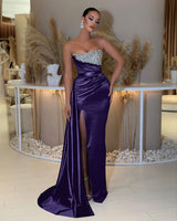 Showprettydess Strapless Sleeveless Prom Dress with Beading & Split & Ruffles-showprettydress