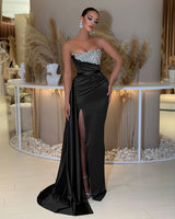 Showprettydess Strapless Sleeveless Prom Dress with Beading & Split & Ruffles-showprettydress