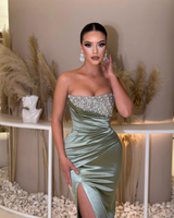 Showprettydess Strapless Sleeveless Prom Dress with Beading & Split & Ruffles-showprettydress