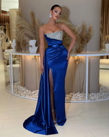 Showprettydess Strapless Sleeveless Prom Dress with Beading & Split & Ruffles-showprettydress